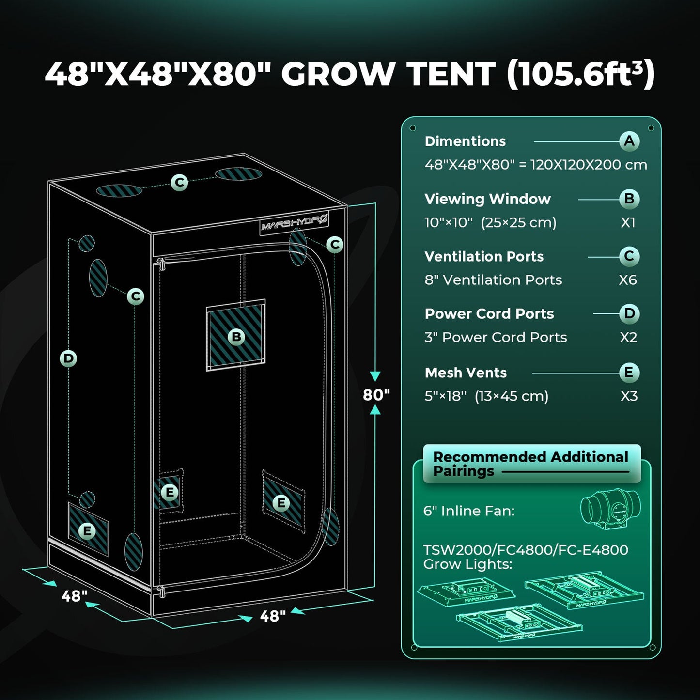 Mars Hydro Grow Zelt 100cm x 100cm x 180cm